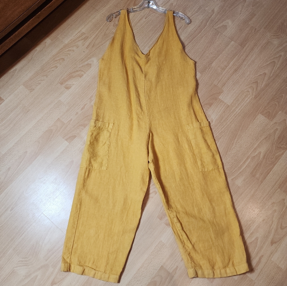 Sol Sister 100% Linen Yellow Sleeveless Jumper Playsuit Jumpsuit Size Medium